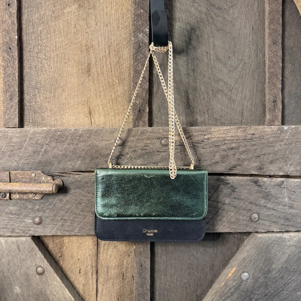 Dune London Metallic Flap Crossbody Bag OS Green Black Evening Clutch - Picture 3 of 8